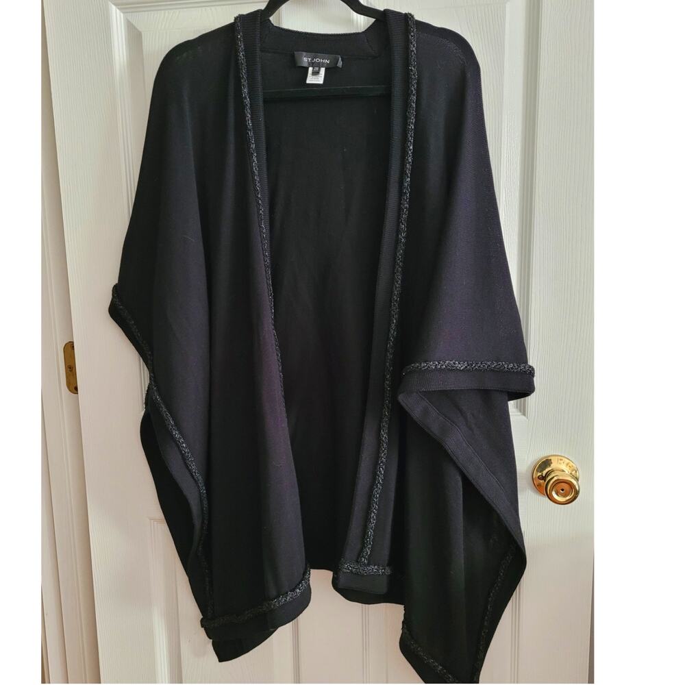 St John Evening Cape Black OS Wool Elegant Flowing Lux Sophisticated